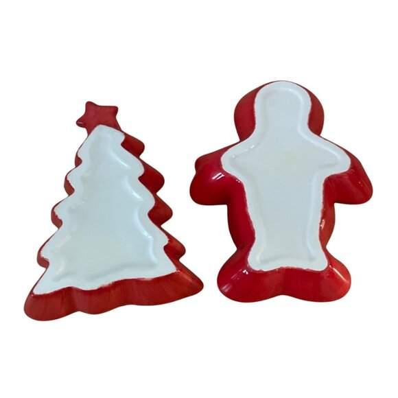 Ceramic Christmas Tree and Gingerbread Man Dishes Candy Serving Trinket Holiday - Picture 2 of 8